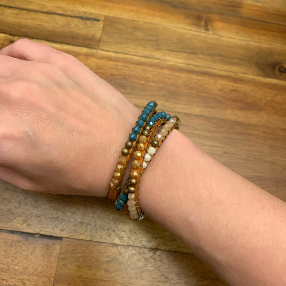 Beaded leather wrap bracelet